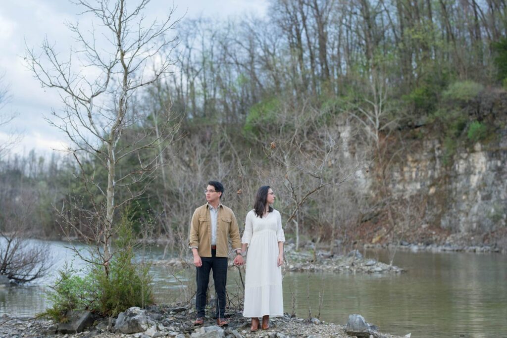 Should I elope like this bride and groom holding hands at DePauw Nature Park in Indiana?