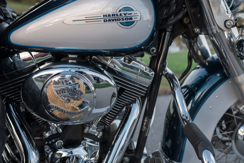 Close up of Harley Davidson bike.