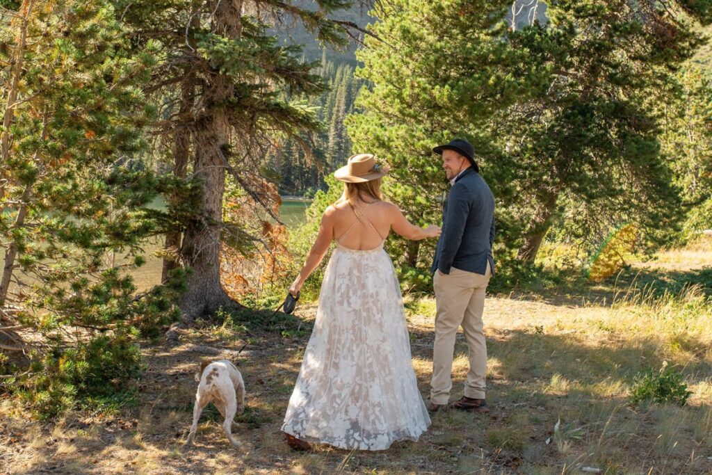 Happy couple shares a first look for their Glacier National Park Elopement.