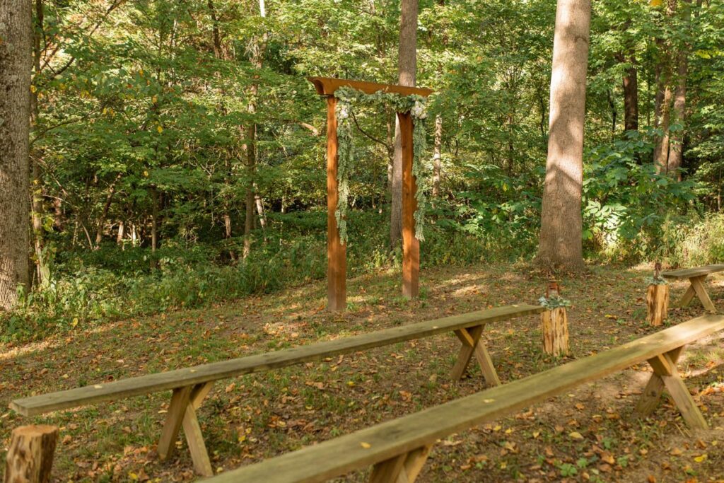 Wooded ceremony space at Sugar Creek Retreat.