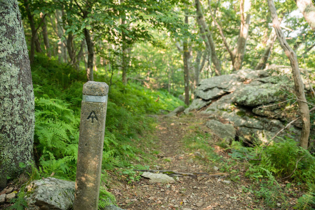 Trail marker for the Appalachian Trail at Shenandoah National Park.