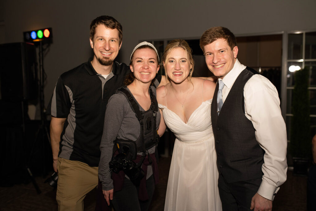Bride and groom with wedding photographers, Jonathan and Ashley of Vallosio Photo + Film.