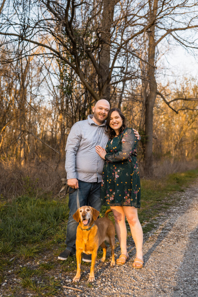 Eagle Creek Park is one of our favorite engagement location ideas where couples can bring their dogs to join them.