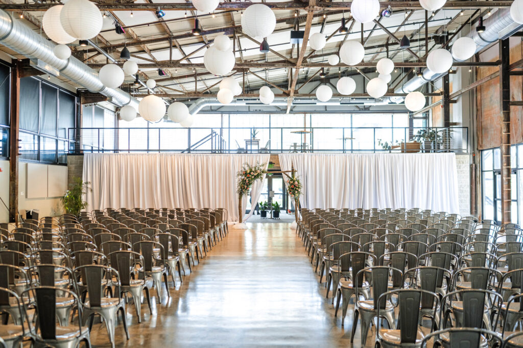Indoor ceremony space at One World at Woolery Mill.