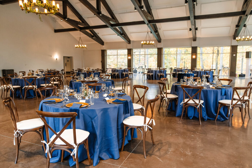 The Bluffs at Conner Prairie wedding venue also includes a large pavilion with windows on 3 sides to serve as a reception space.