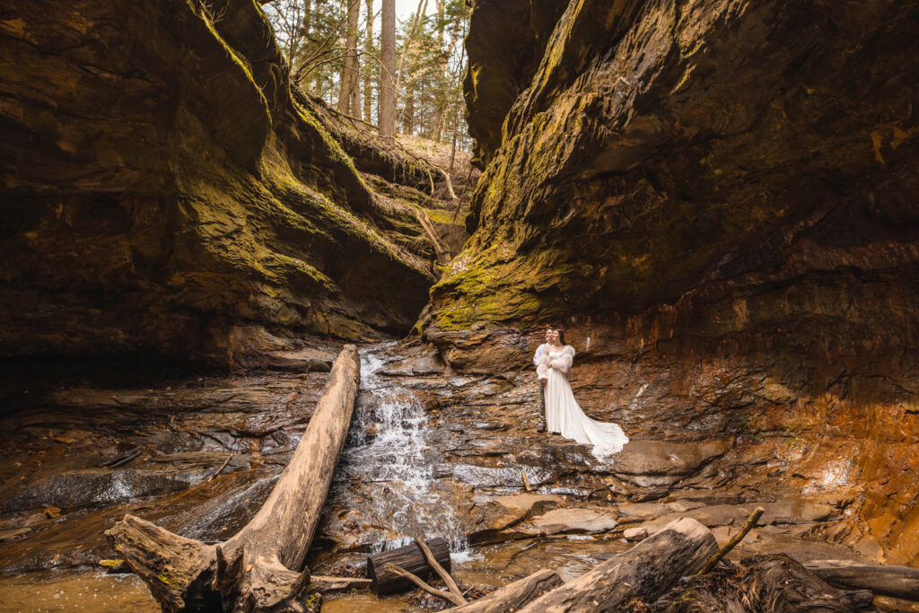 Bride and groom pick an epic area in Turkey Run State Park for their outdoor elopement.