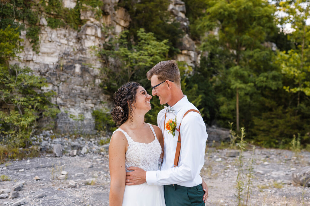Couple celebrates their love with an outdoor elopement in Indiana at a quarry.