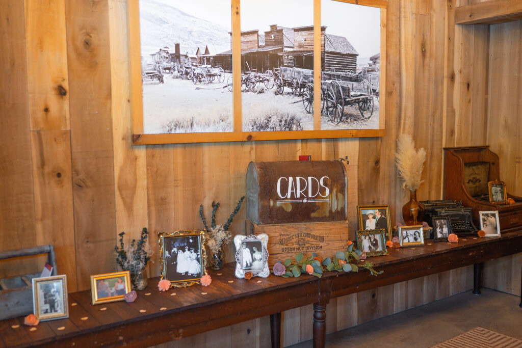 Vintage vibes in the barn's entry way into the reception space.